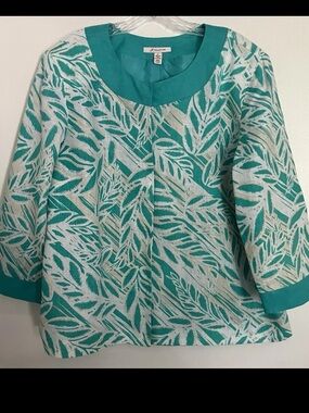 JM Collection Jacket Size 18 XL 100% Linen Floral Lined Snaps Closure Church